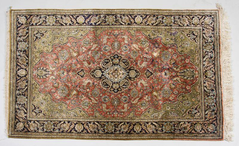 Appraisal: Silk Medallion Area Rug soft red field with central medallion