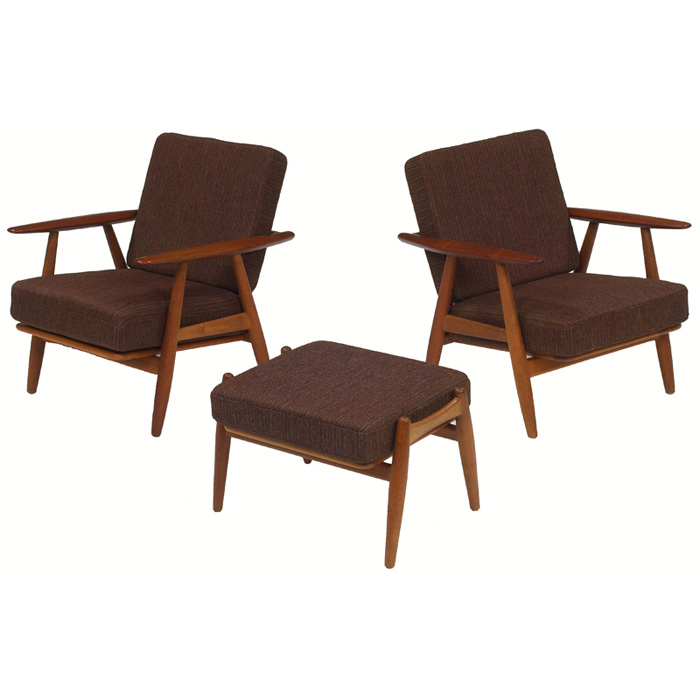 Appraisal: Hans Wegner lounge chairs pair and ottoman by Getama Denmark