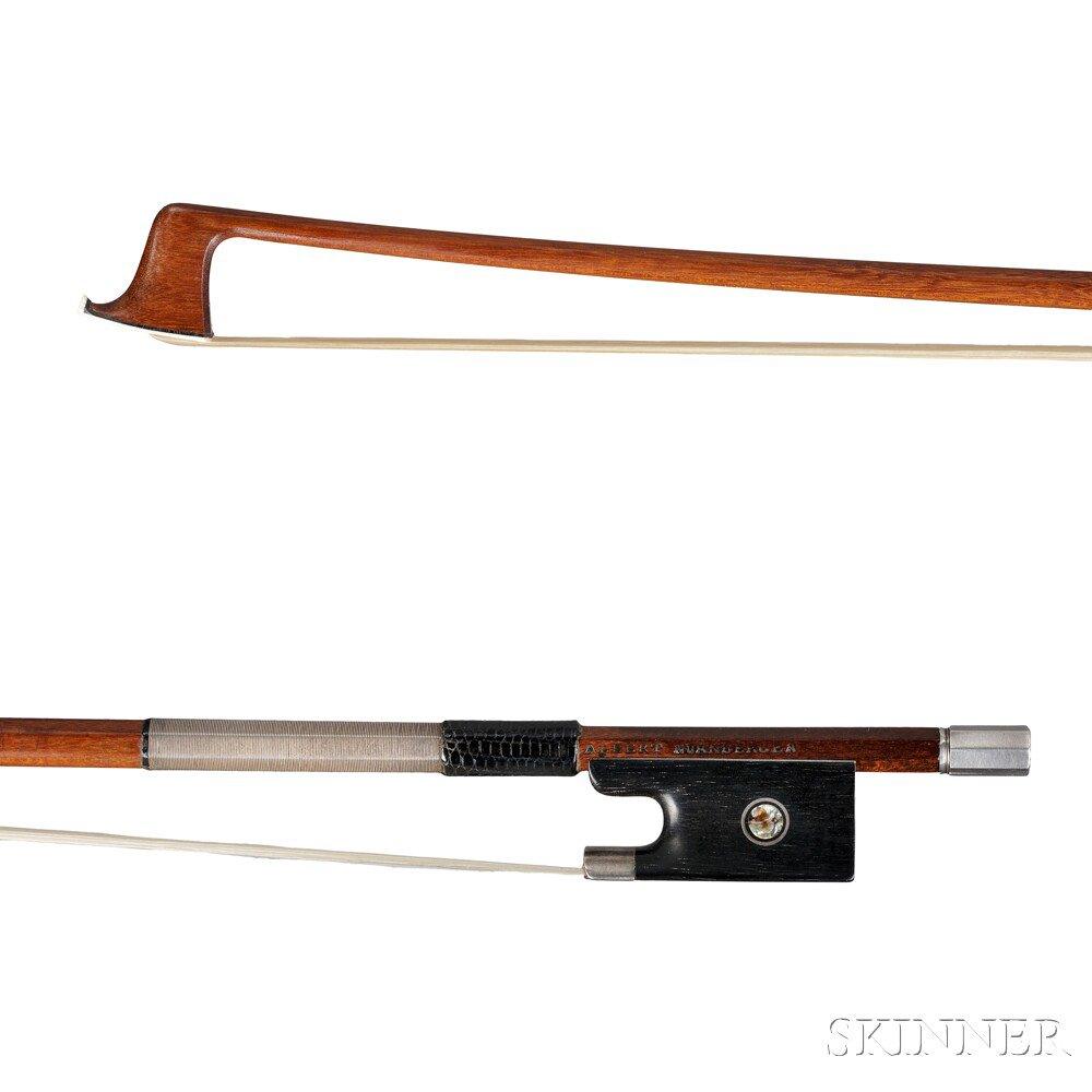 Appraisal: German Silver-mounted Violin Bow the round pernambuco stick stamped ALBERT