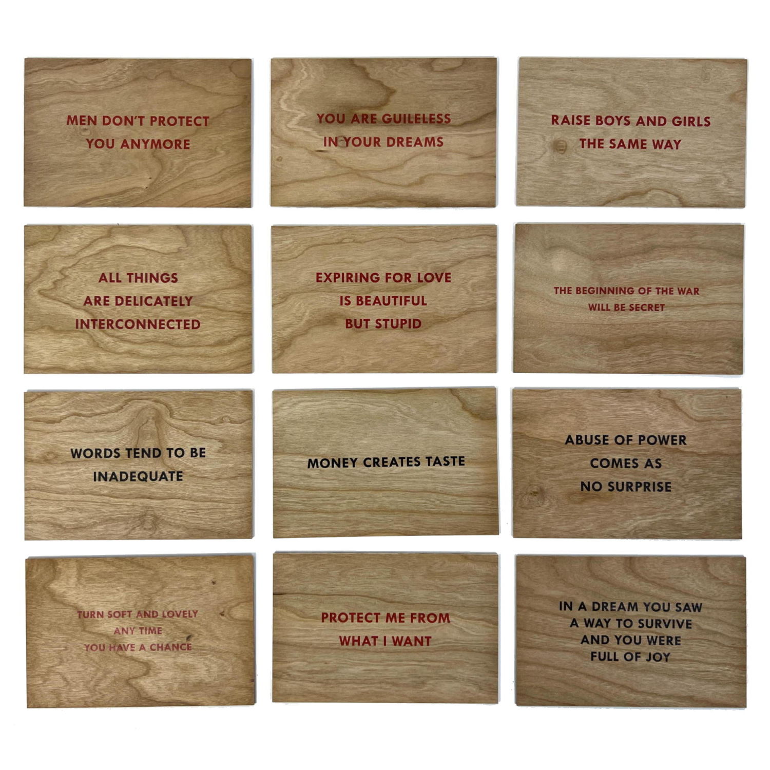 Appraisal: Jenny Holzer Truisms pc JENNY HOLZER Wood Cards with Artist's