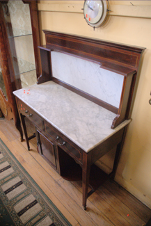 Appraisal: EDWARDIAN MAHOGANY INLAID MARBLE TOP WASHSTAND