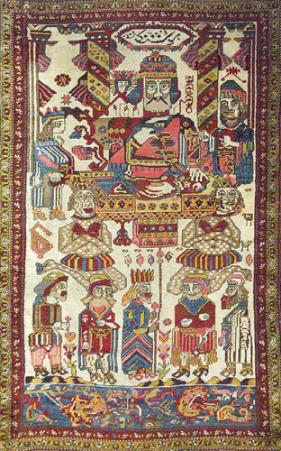 Appraisal: Kurdish pictorial rug with human figures and stylized demons on