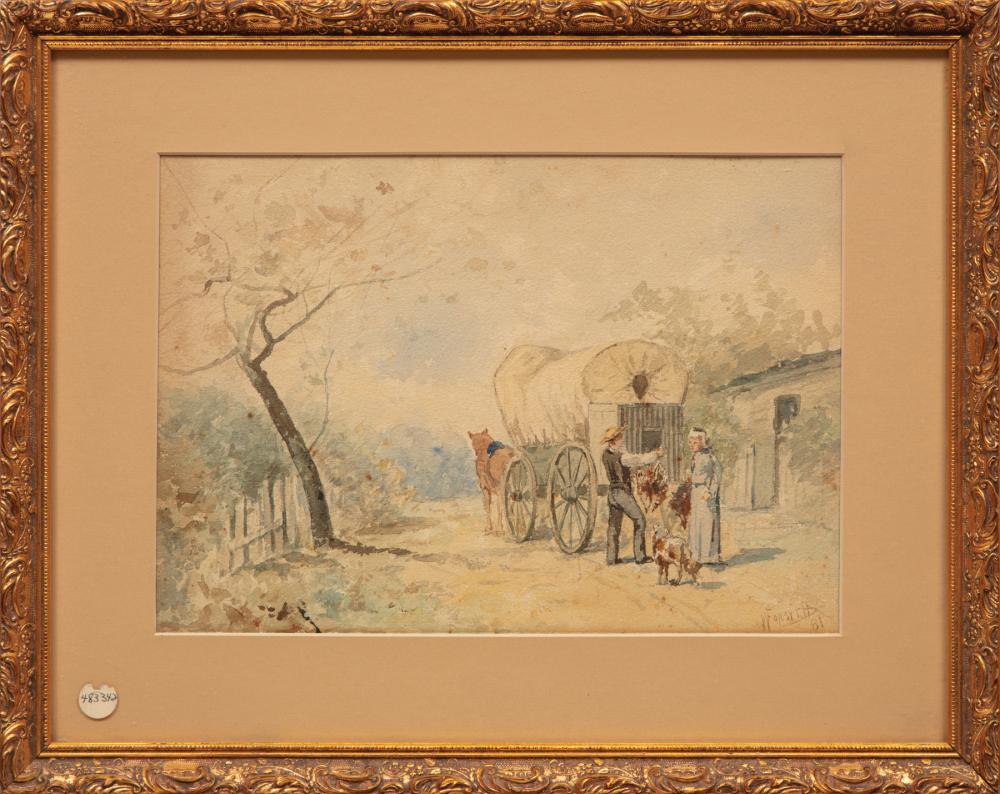 Appraisal: William J Forsyth American - Man with Wagon Selling Poultry