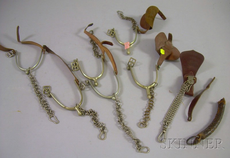 Appraisal: Three Pairs of Spurs and a Horse Clip with Chain