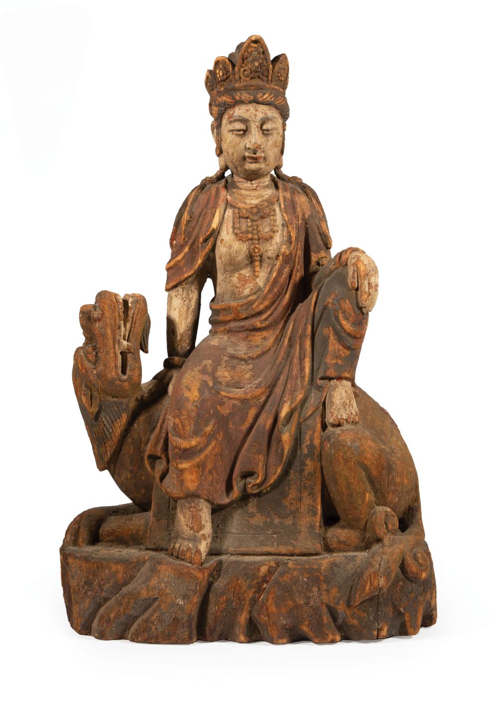 Appraisal: Chinese Carved and Painted Wood Bodhisattva modeled seated in rajalilasana