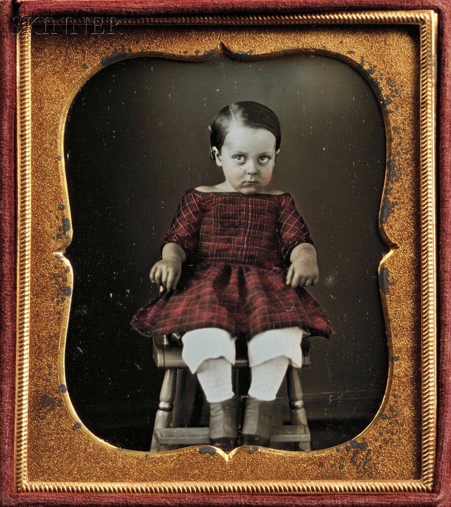 Appraisal: American School th Century Hand-tinted Sixth-plate Daguerreotype of a Boy