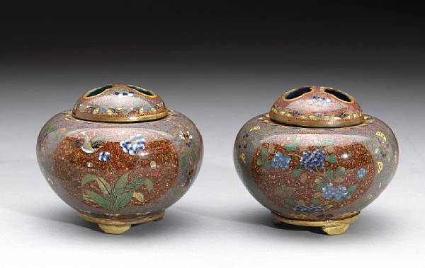 Appraisal: A pair of cloisonn enamel censers Meiji Period Late th