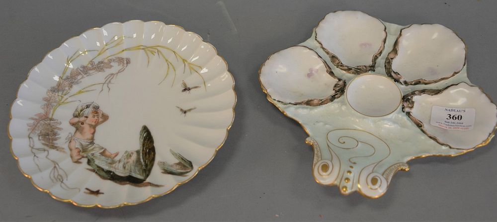 Appraisal: Nine French hand painted plates including six oyster plates includes