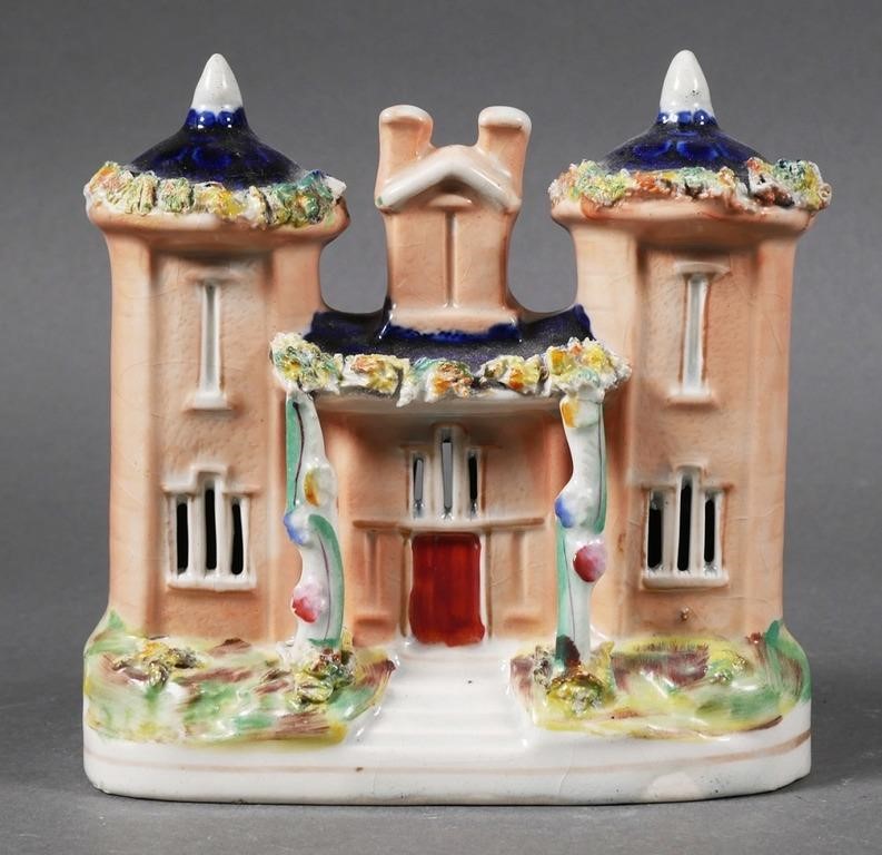 Appraisal: Staffordshire soft paste porcelain castle with two towers Hand painted