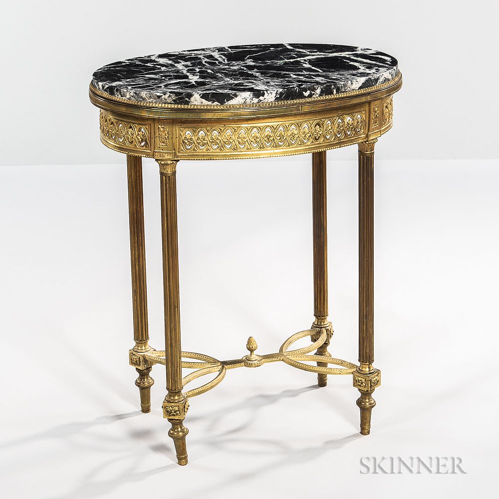 Appraisal: Louis XVI-style Marble-top Gilt-bronze Oval Table Louis XVI-style Marble-top Gilt-bronze