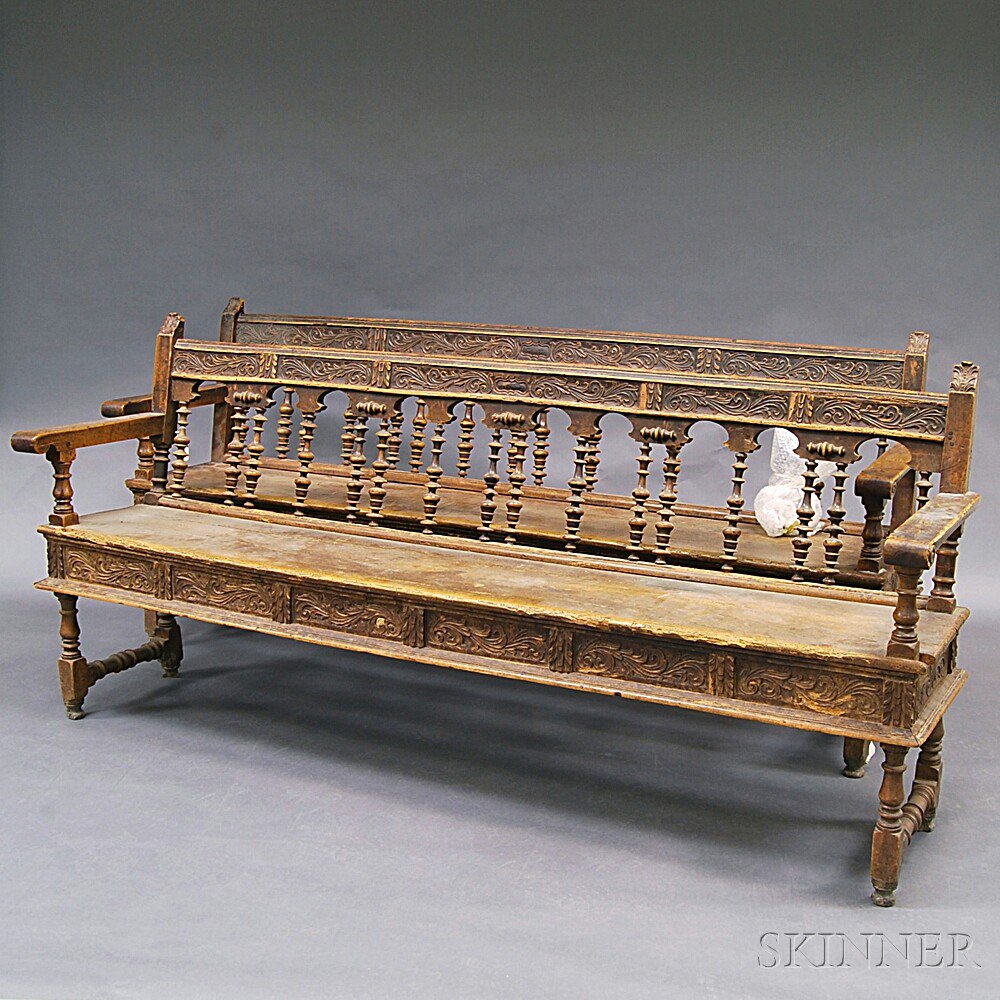 Appraisal: Two Catalonian Turned Benches Spain th th century the backs