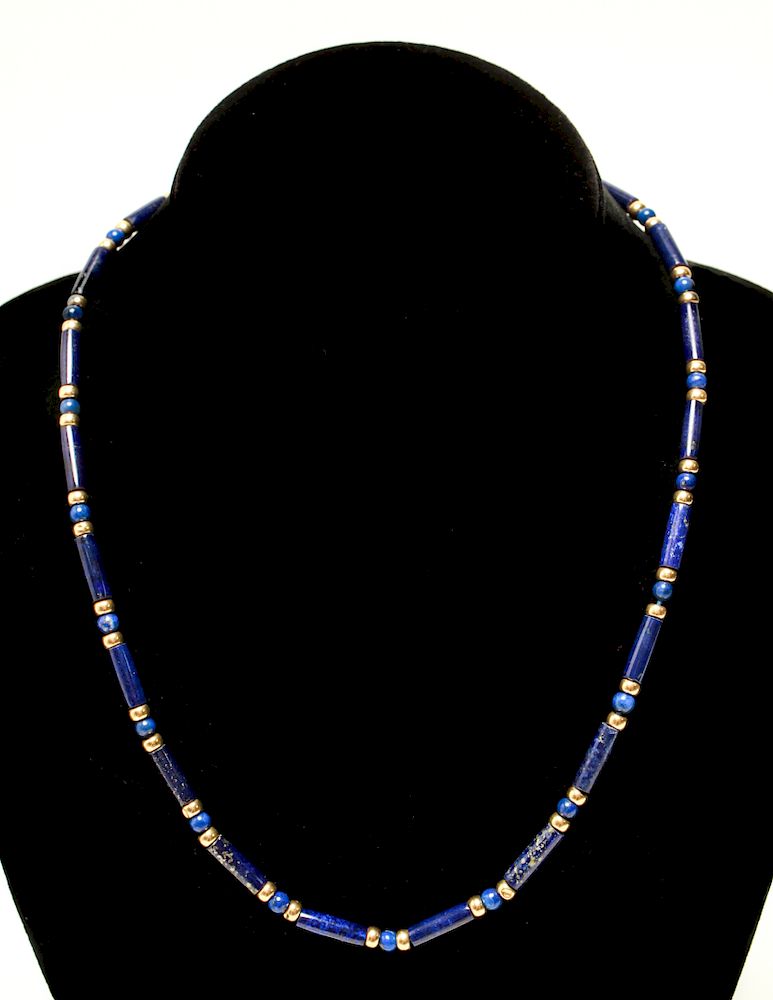 Appraisal: K Gold Lapis Lazuli Cylinder Beads Necklace K yellow gold