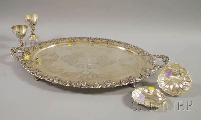 Appraisal: Five Silver Plated Serving and Trophy Items tray with grape