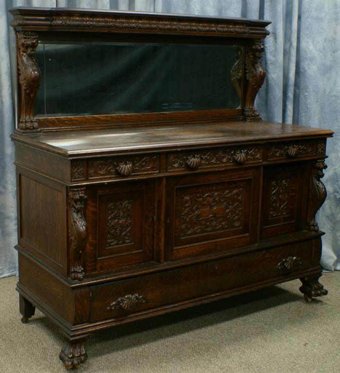 Appraisal: Lion carved oak Victorian sideboard nice original finish h w