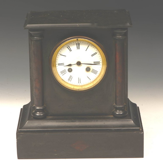 Appraisal: A VICTORIAN BLACK SLATE MANTEL CLOCK with white enamel dial