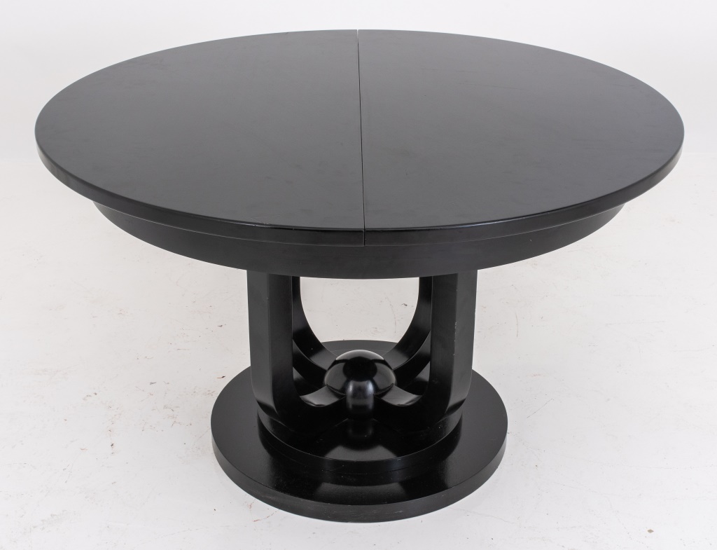 Appraisal: ART DECO STYLE ROUND EBONIZED DINING TABLE Art Deco Streamline