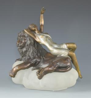 Appraisal: Russian Misha Frid Bronze Nude w Lion Misha Frid Russian