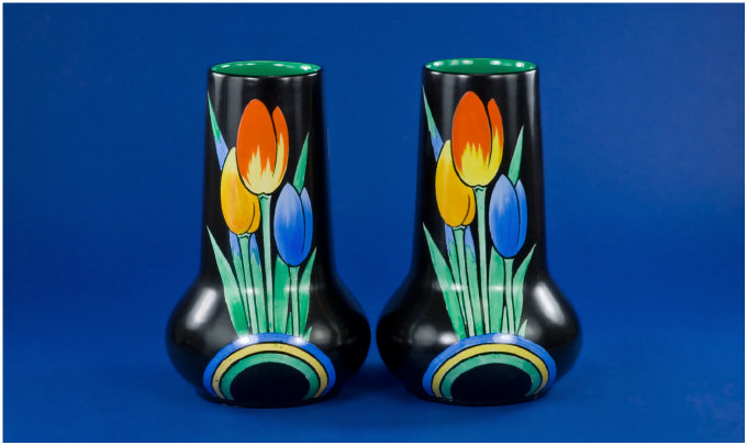 Appraisal: Pair of Shelley Vases Tulip design on a black background