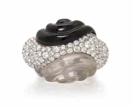 Appraisal: An Karat White Gold Rock Crystal Onyx and Diamond Ring