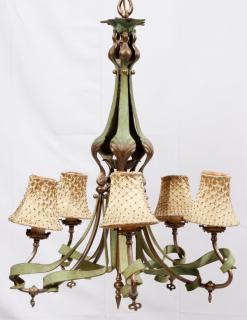 Appraisal: ART DECO STYLE WROUGHT IRON AND COPPER CHANDELIER ART DECO