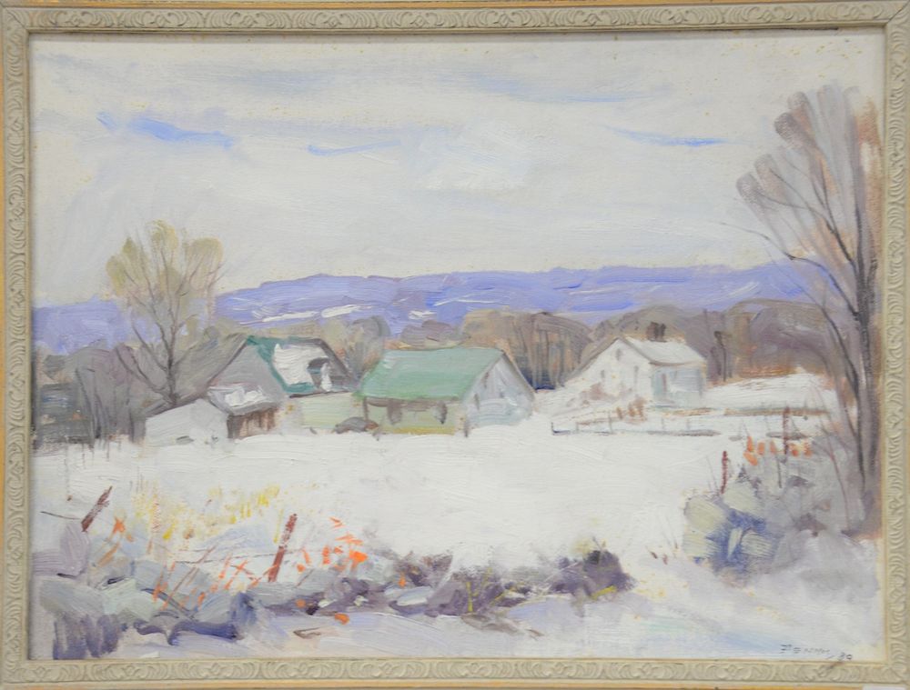 Appraisal: Roger Dennis - oil on board Farm in Winter signed