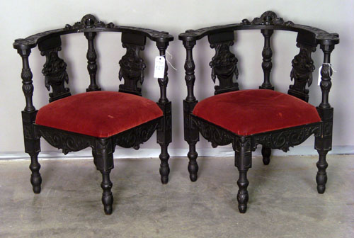 Appraisal: Carved and ebonized coffer h w together with a pair