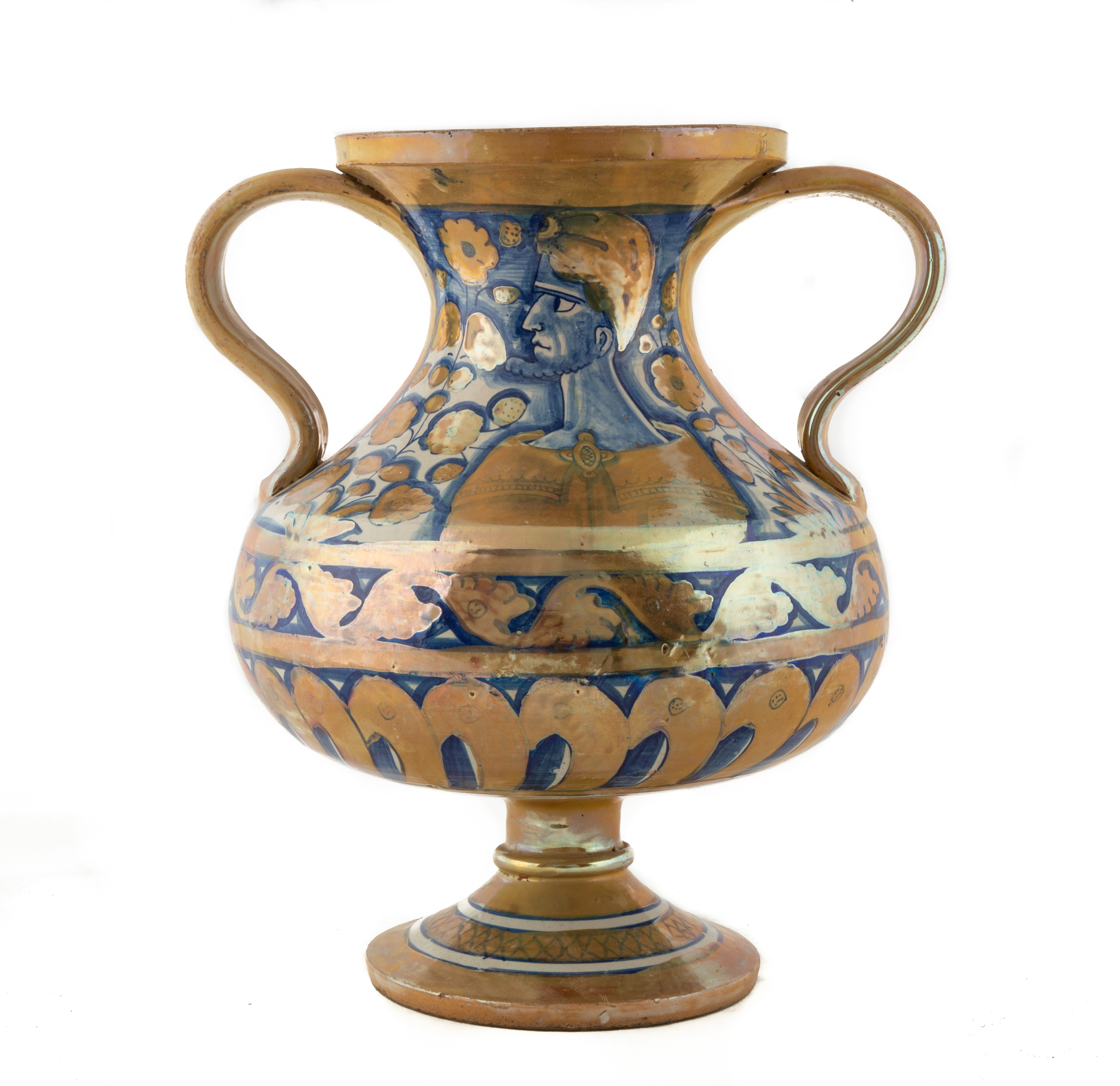 Appraisal: EARLY DERUTA GOLD LUSTRE TWO-HANDLED BALUSTER VASE Decorated in a