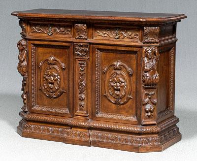 Appraisal: Italian Renaissance style cabinet carved walnut two dovetailed drawers over