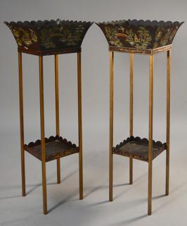 Appraisal: Pair of th C chinoiserie tole decorated planters Pair of