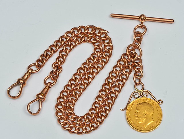 Appraisal: A CT GOLD WATCH CHAIN of usual form grams with