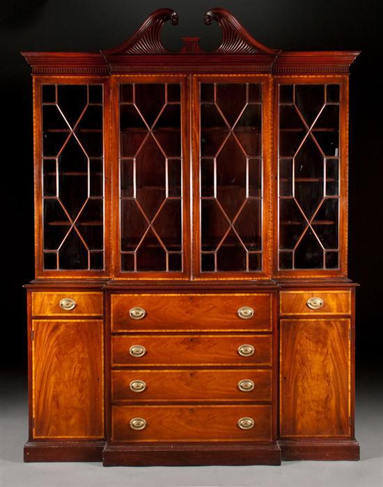 Appraisal: George III style inlaid mahogany glazed panel secretary breakfront Beacon