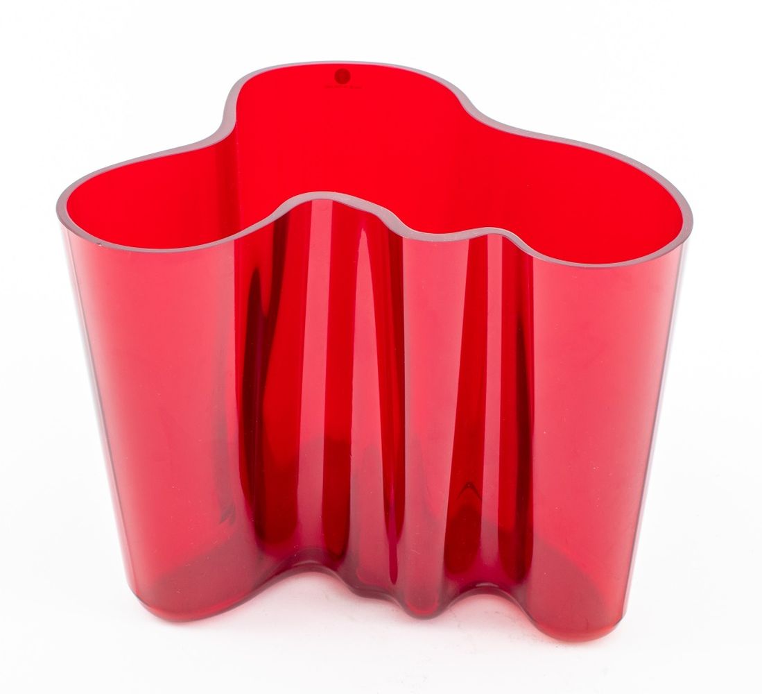 Appraisal: ALVAR AALTO FOR IITTALA FREEFORM RED GLASS VASE Alvar Aalto