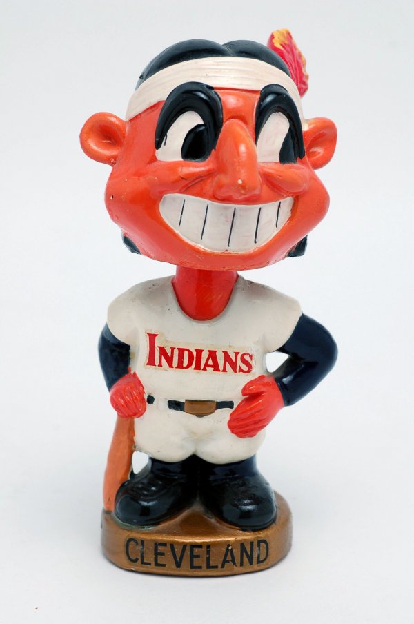 Appraisal: Circa Cleveland Indians mascot bobblehead atop a gold rounded base