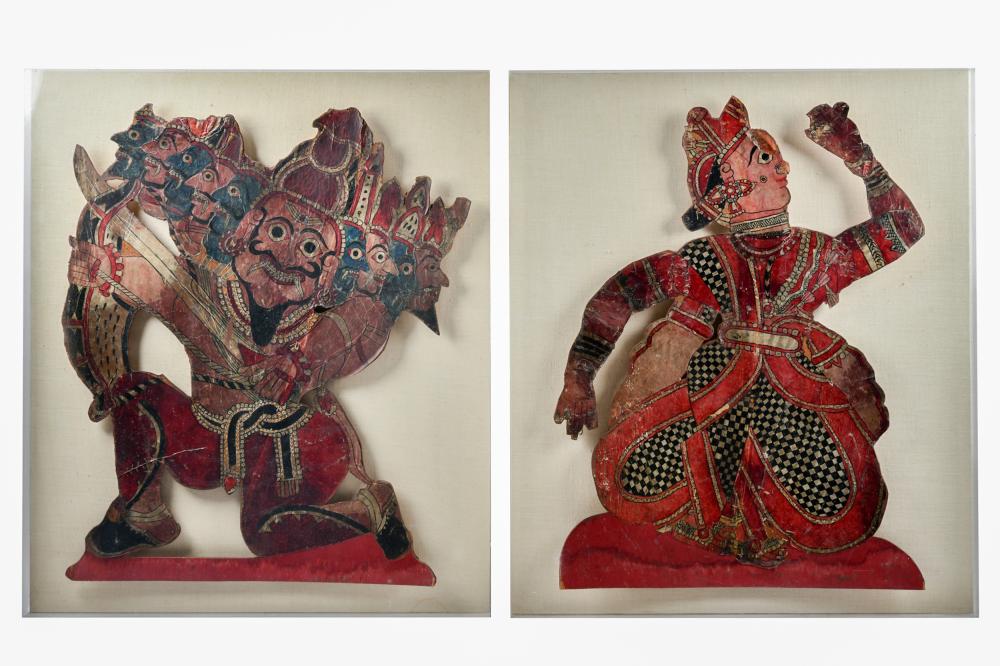 Appraisal: PAIR OF EASTERN ASIAN FIGURAL PANELSpainted skin over wood each