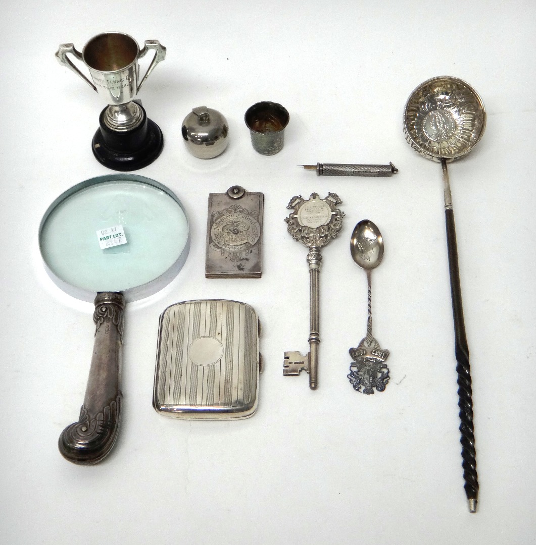 Appraisal: Mostly silver and silver mounted wares comprising a toddy ladle