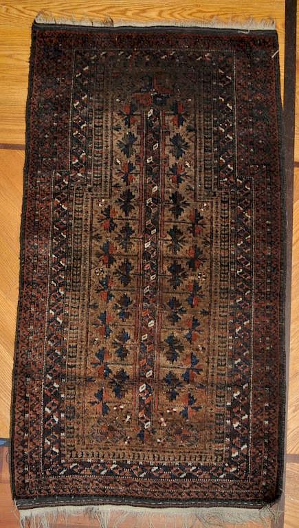 Appraisal: Belouchistan Prayer Rug ' long ' wide End losses All