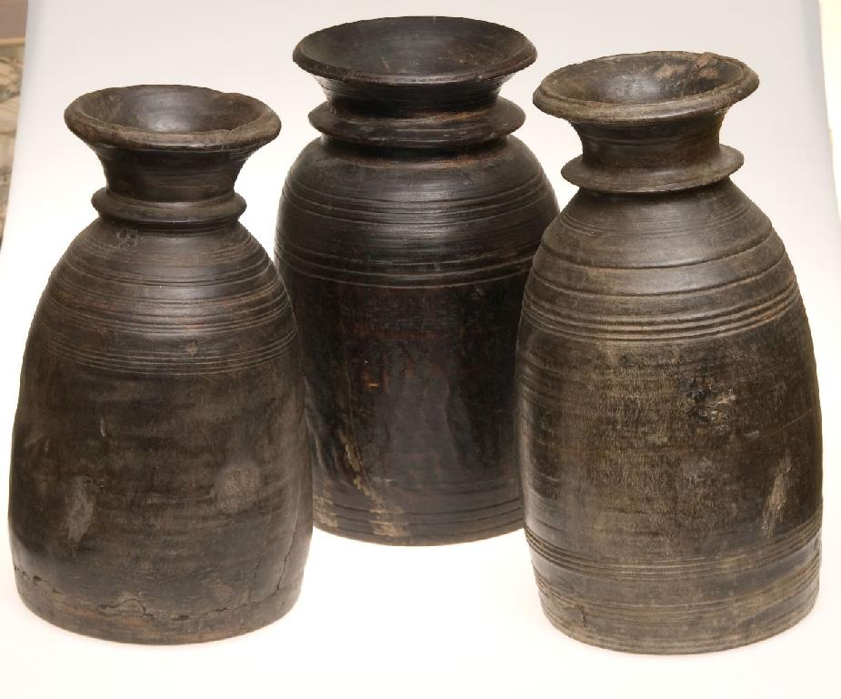 Appraisal: GROUP OF THREE INDIAN ASIAN WOODEN SPICE JARS each similarly