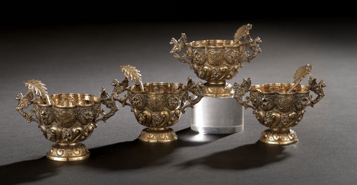 Appraisal: Assembled Victorian Eight-Piece Sterling Silver Gilt Salt Set including four