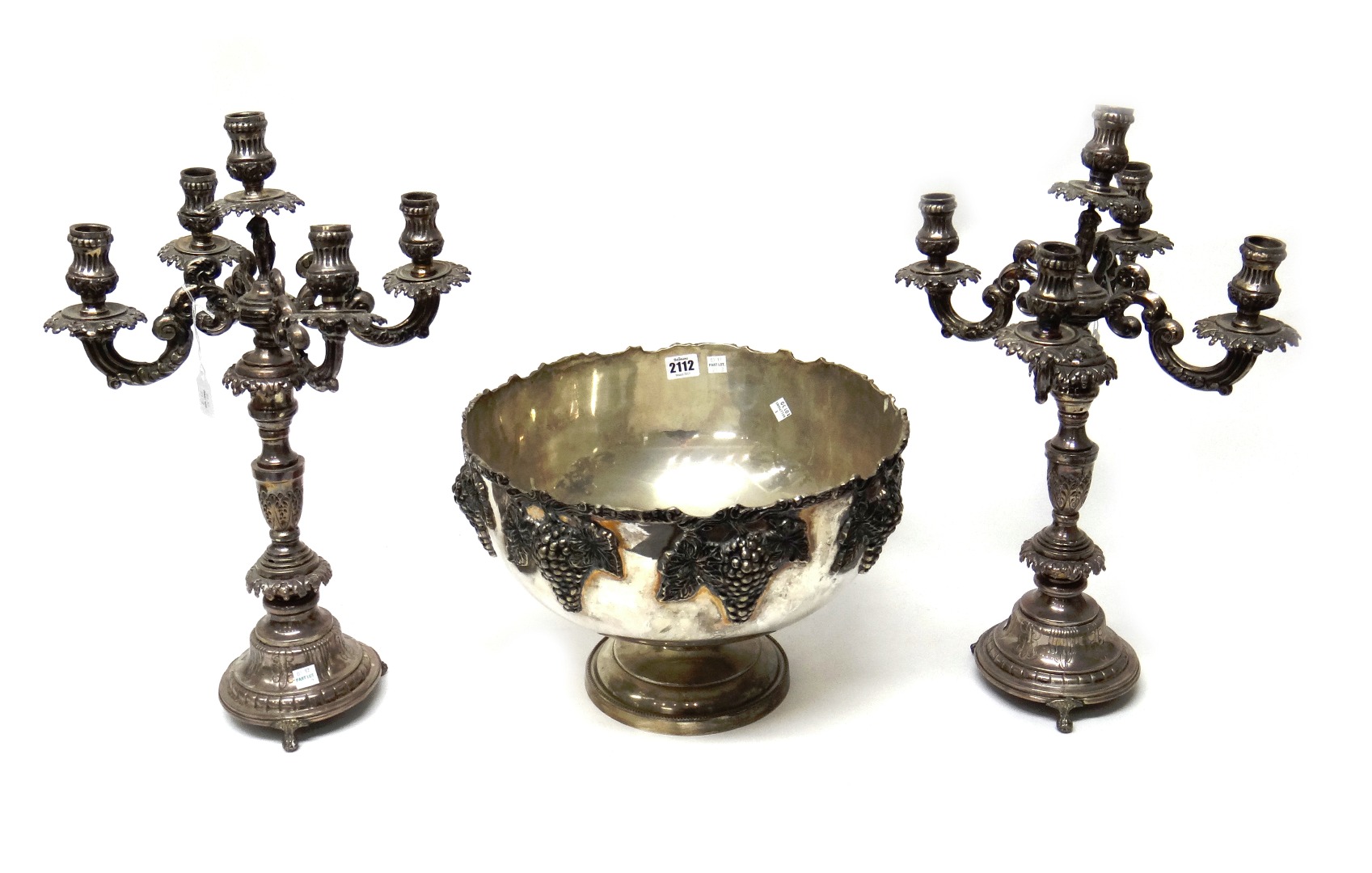 Appraisal: A pair of European five light table candelabra each with