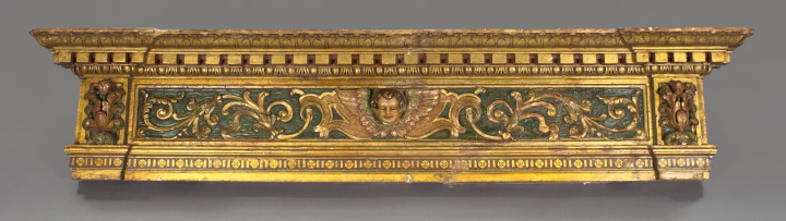 Appraisal: Monumental Pair of Italian Gilded and Polychromed Plaster Doorway Cornices