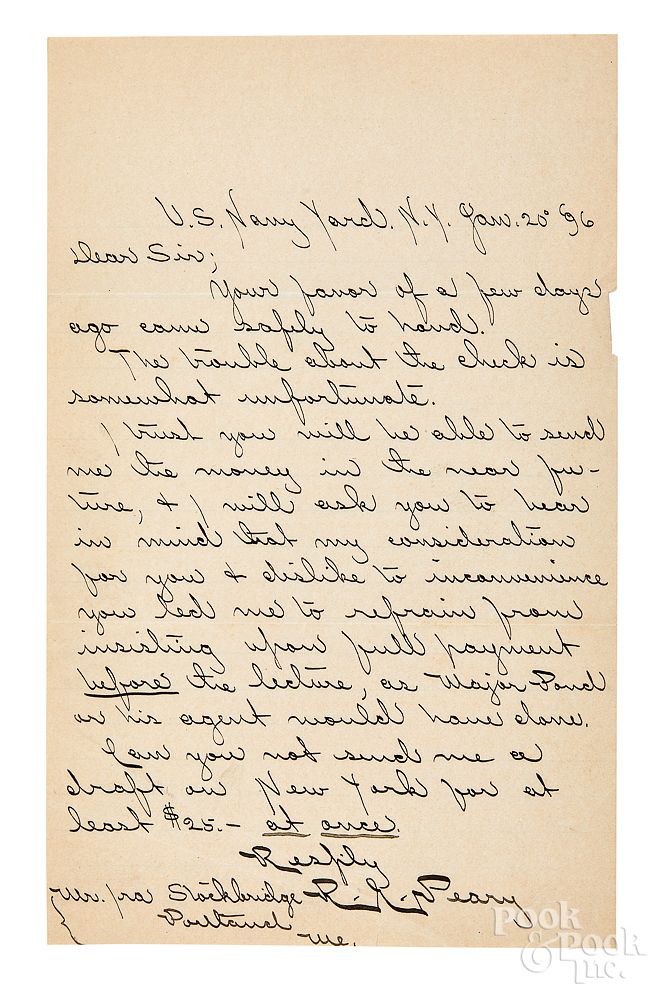 Appraisal: Robert E Peary signed letter Robert E Peary signed letter