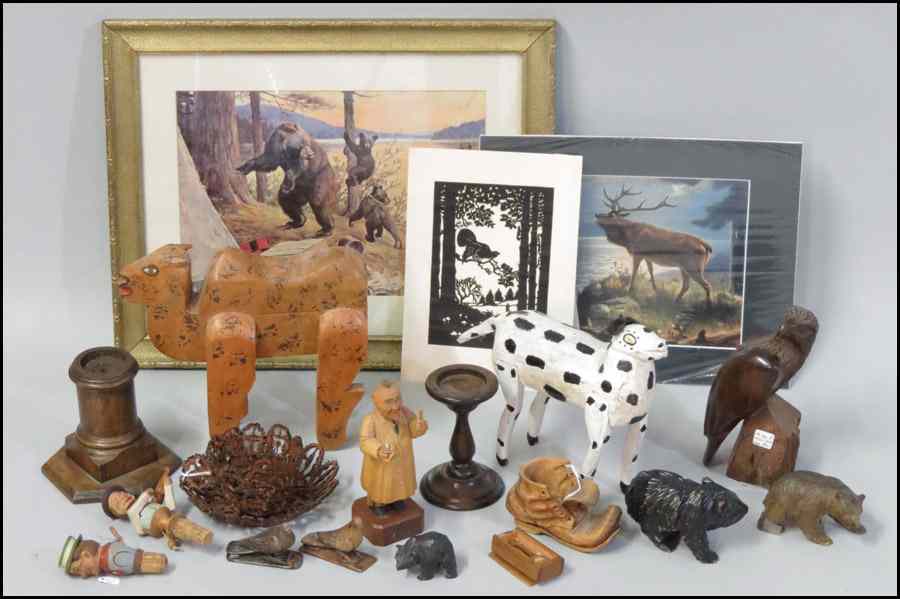 Appraisal: COLLECTION OF FOLK ART CARVED WOOD DECORATIVE ITEMS Including various