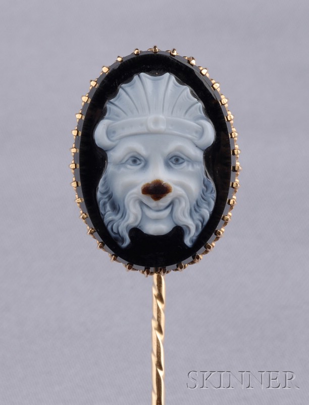 Appraisal: Antique kt Gold and Hardstone Cameo Stickpin depicting a fanciful