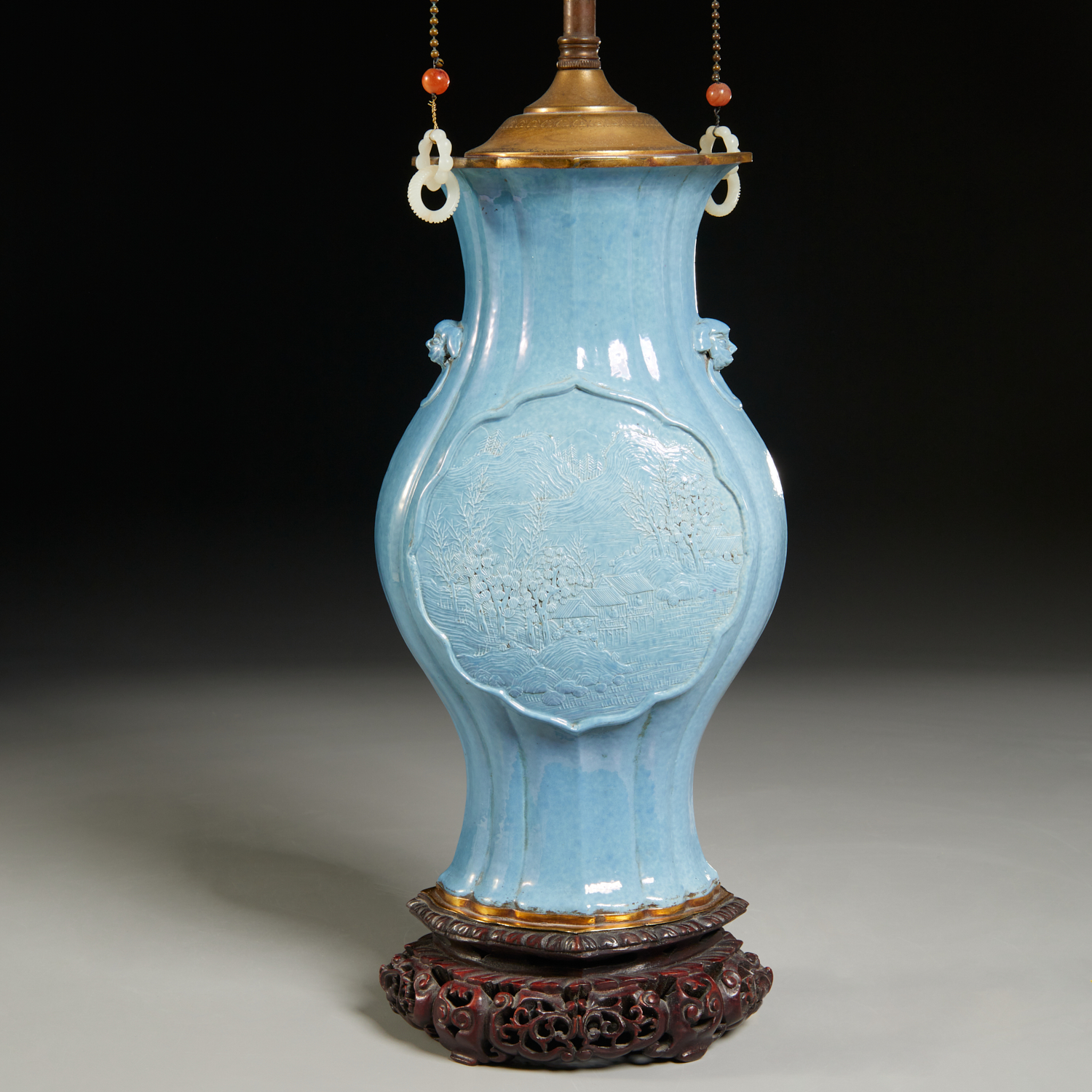 Appraisal: NICE CHINESE LU JUN GLAZE GU PANEL VASE LAMP Qing