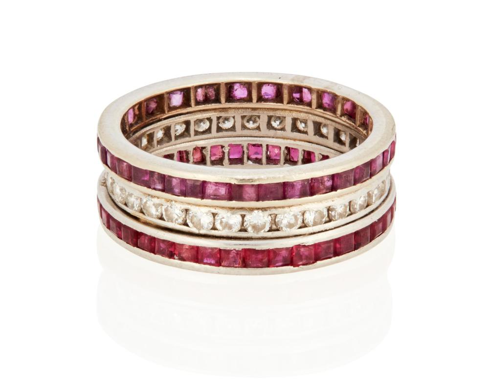 Appraisal: A RUBY AND DIAMOND ETERNITY BANDA ruby and diamond eternity