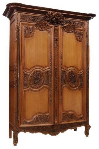 Appraisal: French Provincial oak wedding armoire th c molded cornice frieze