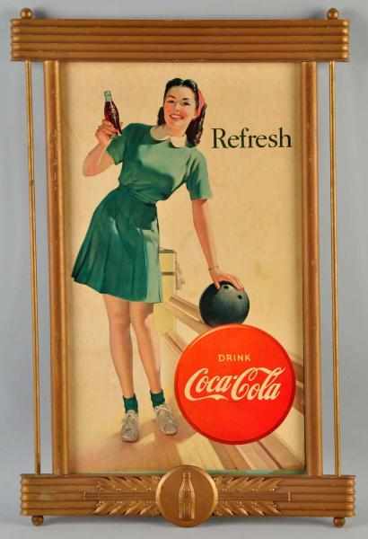 Appraisal: Cardboard Coca-Cola Poster Description Complete with original gold wooden Kay