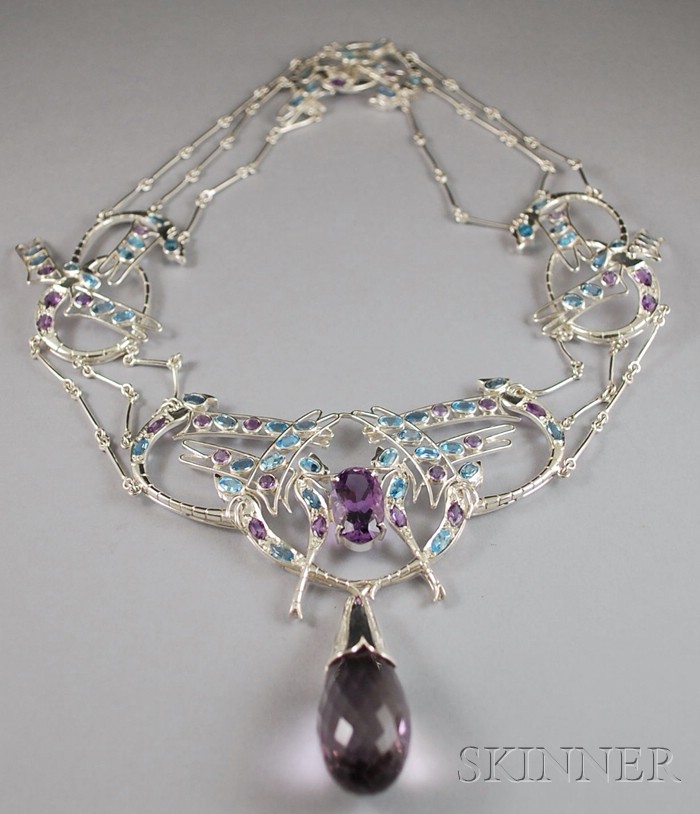 Appraisal: Silver Amethyst and Blue Topaz Necklace marked L