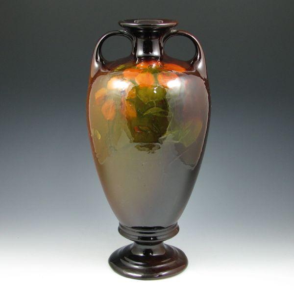 Appraisal: Roseville Rozane handled standard glaze vase with floral decoration by