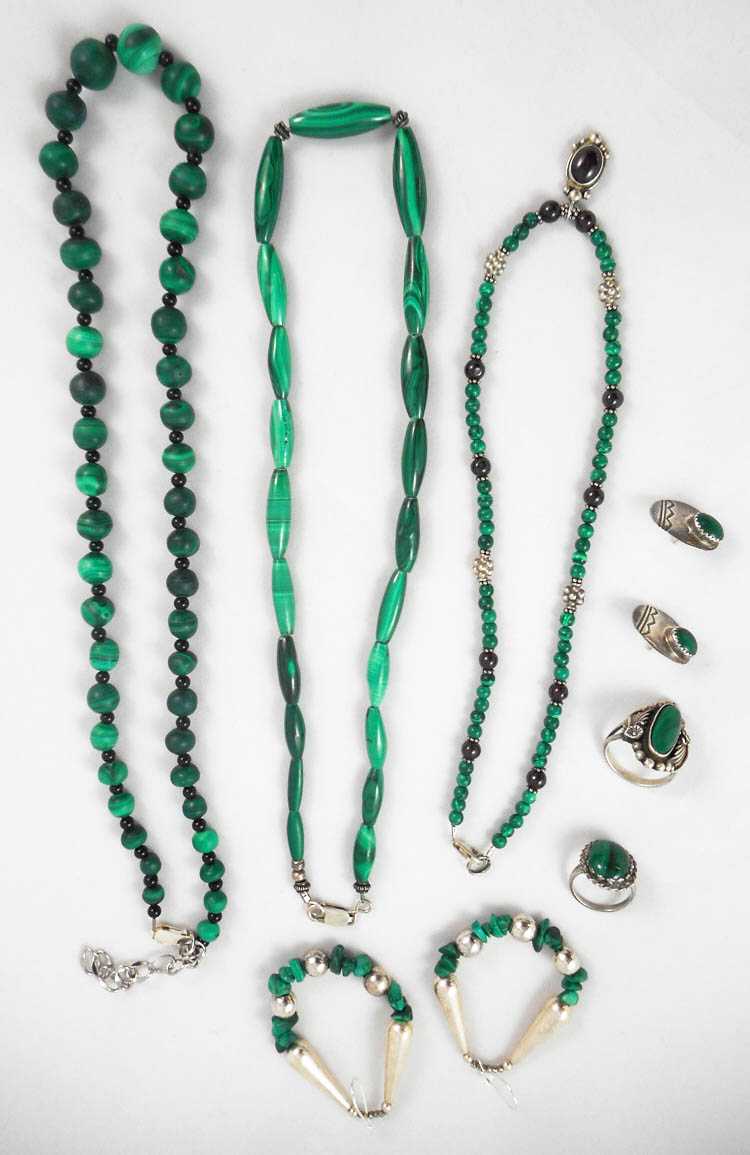 Appraisal: NINE ARTICLES OF MALACHITE JEWELRY including a inch necklace with